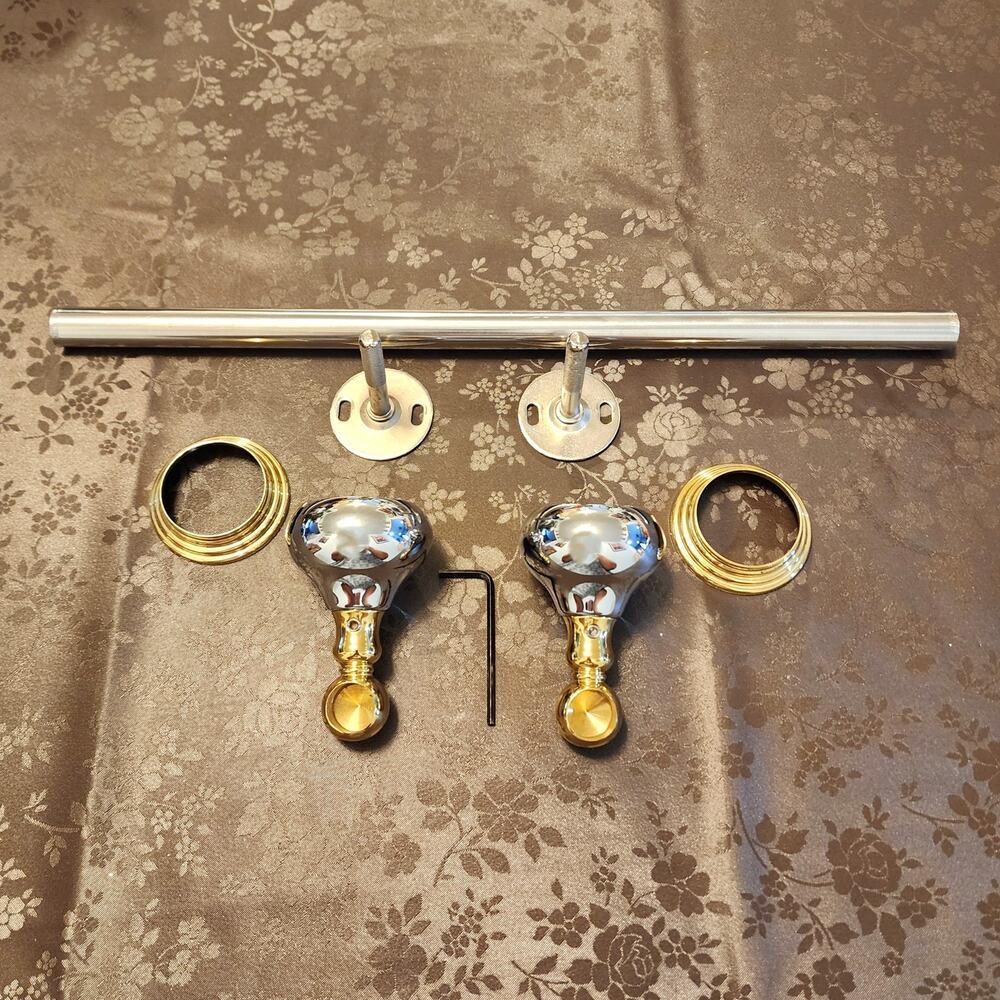 Two-Tone Chrome Brass Polished Decorative Round Wall Mount Towel Rod - Picture 7 of 8